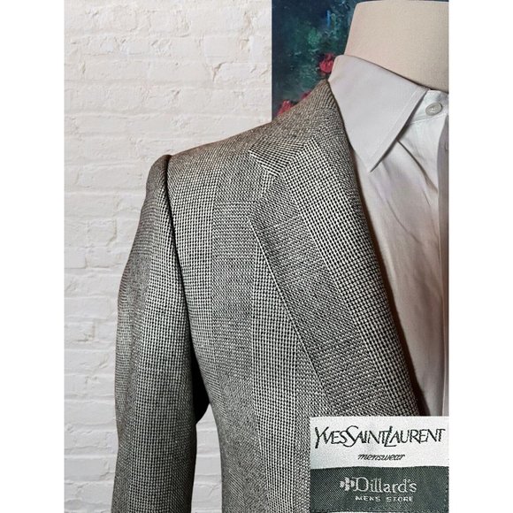 YSL YVES SAINT LAURENT 44R Gray Ivory Glenn Plaid Blazer Sport Coat Jacket - Picture 3 of 16